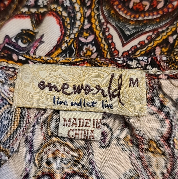 One World Womens Multicolor Embellished Paisley Print Dress Flutter Sleeves Sz M - Picture 5 of 8